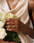 Radiant Hidden Halo Accent Plain in 14K White Gold wearing