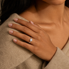 Round Hidden Halo Accent Plain in 18K White Gold wearing