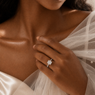 Emerald Classic Basket Pavé Solitaire in 18K White Gold wearing