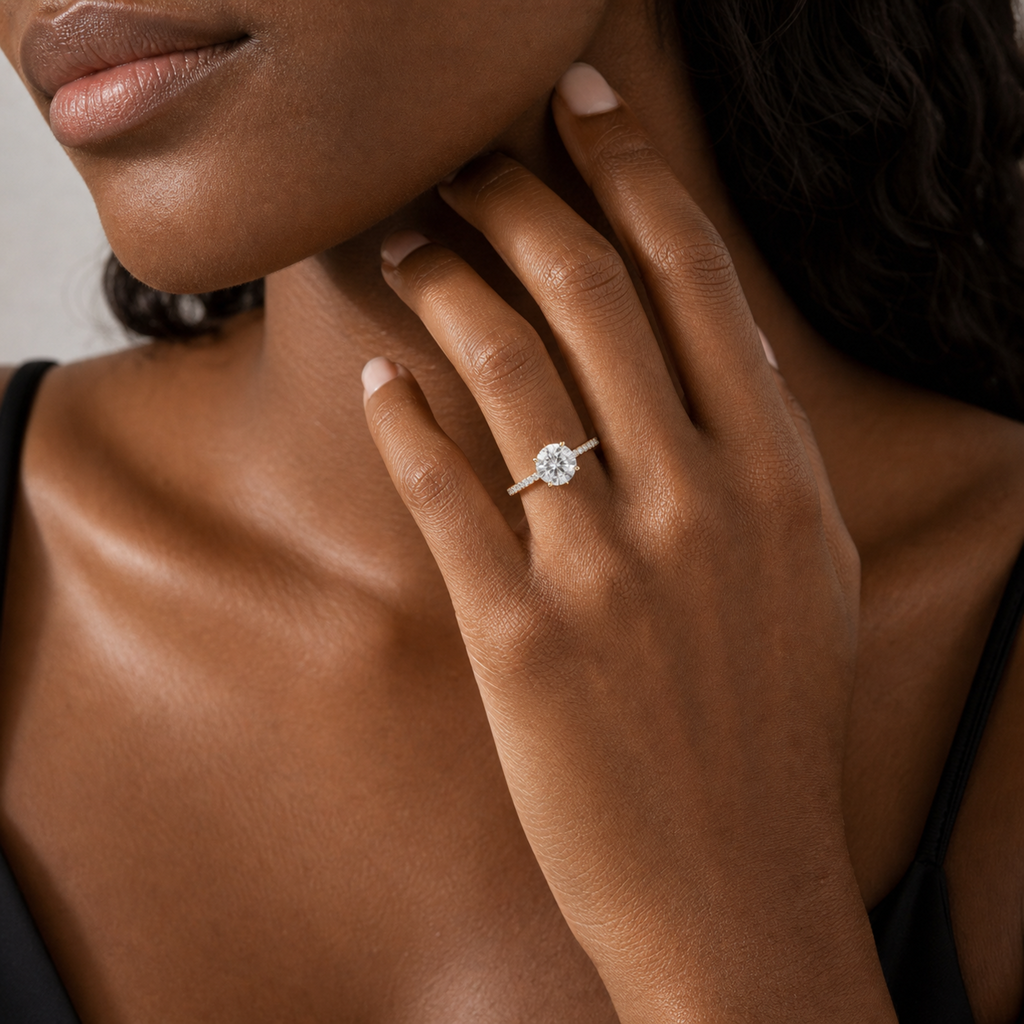 Round Classic Basket Pavé Solitaire in 14K White Gold wearing