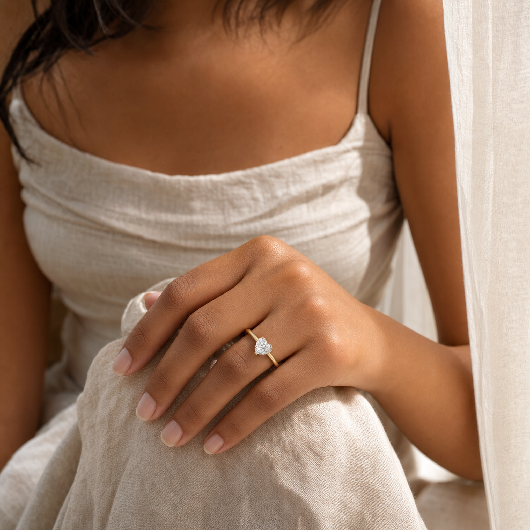 Heart Classic Basket Plain Solitaire in 14K Yellow Gold wearing