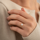 Round Classic Basket Plain Solitaire in 14K Yellow Gold wearing