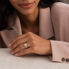 Emerald Wide Tapered Bezel Solitaire in 14K White Gold wearing
