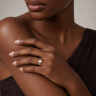 Pear Medium Tapered Bezel Solitaire in 18K White Gold wearing