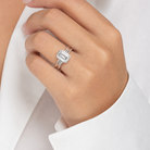 Emerald Stacked Band Bezel Solitaire in Platinum wearing