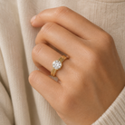 Round Stacked Band Bezel Solitaire in 18K Yellow Gold wearing