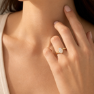 Oval Open Bypass Solitaire in 18K Yellow Gold wearing