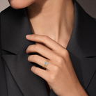 Emerald Open Double Shank Solitaire in 14K Yellow Gold wearing