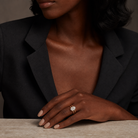 Oval Open Double Shank Solitaire in 14K Yellow Gold wearing