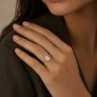 Oval V-Frame Solitaire in 14K Yellow Gold wearing
