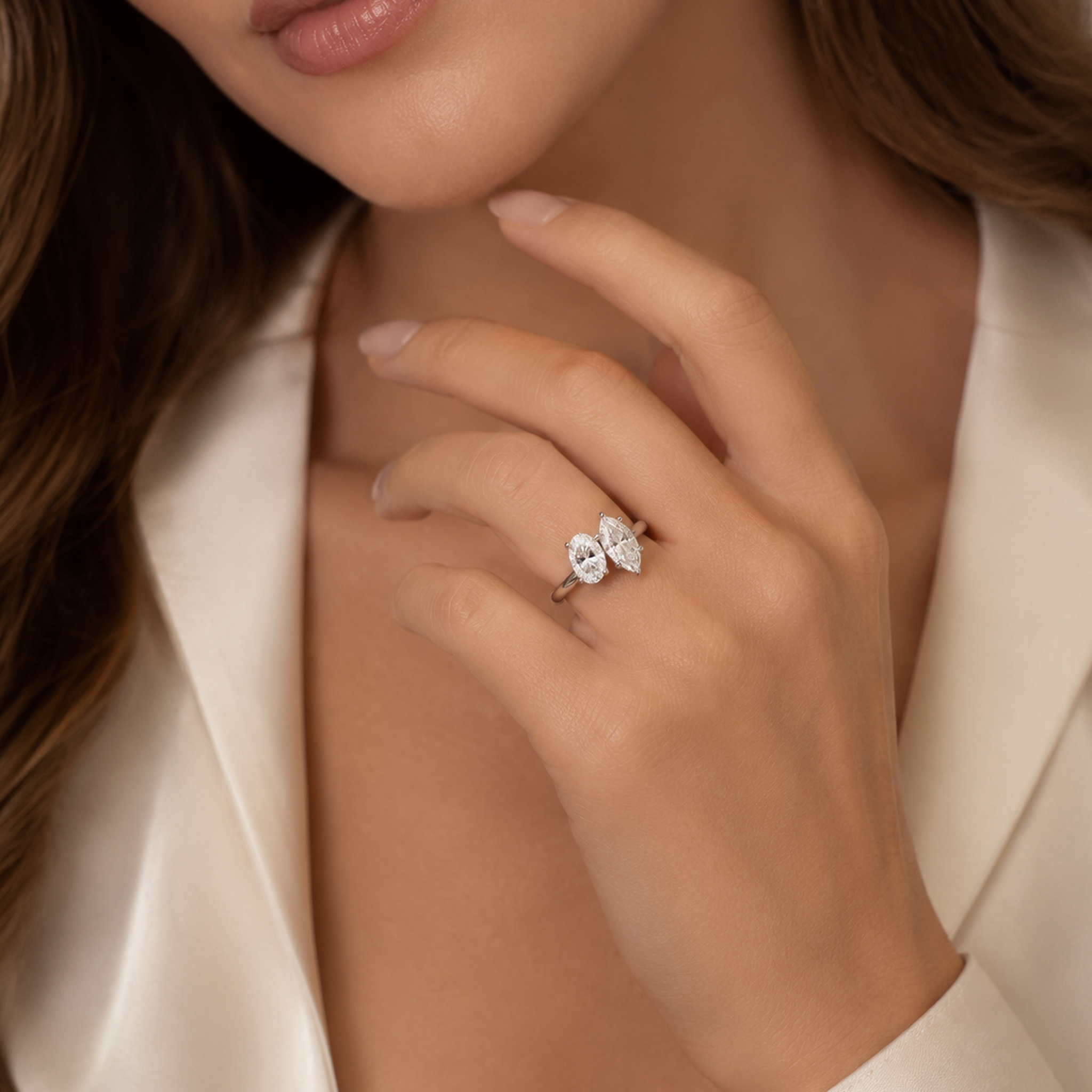 Oval & Marquise Clean Toi Et Moi in 14K Rose Gold wearing