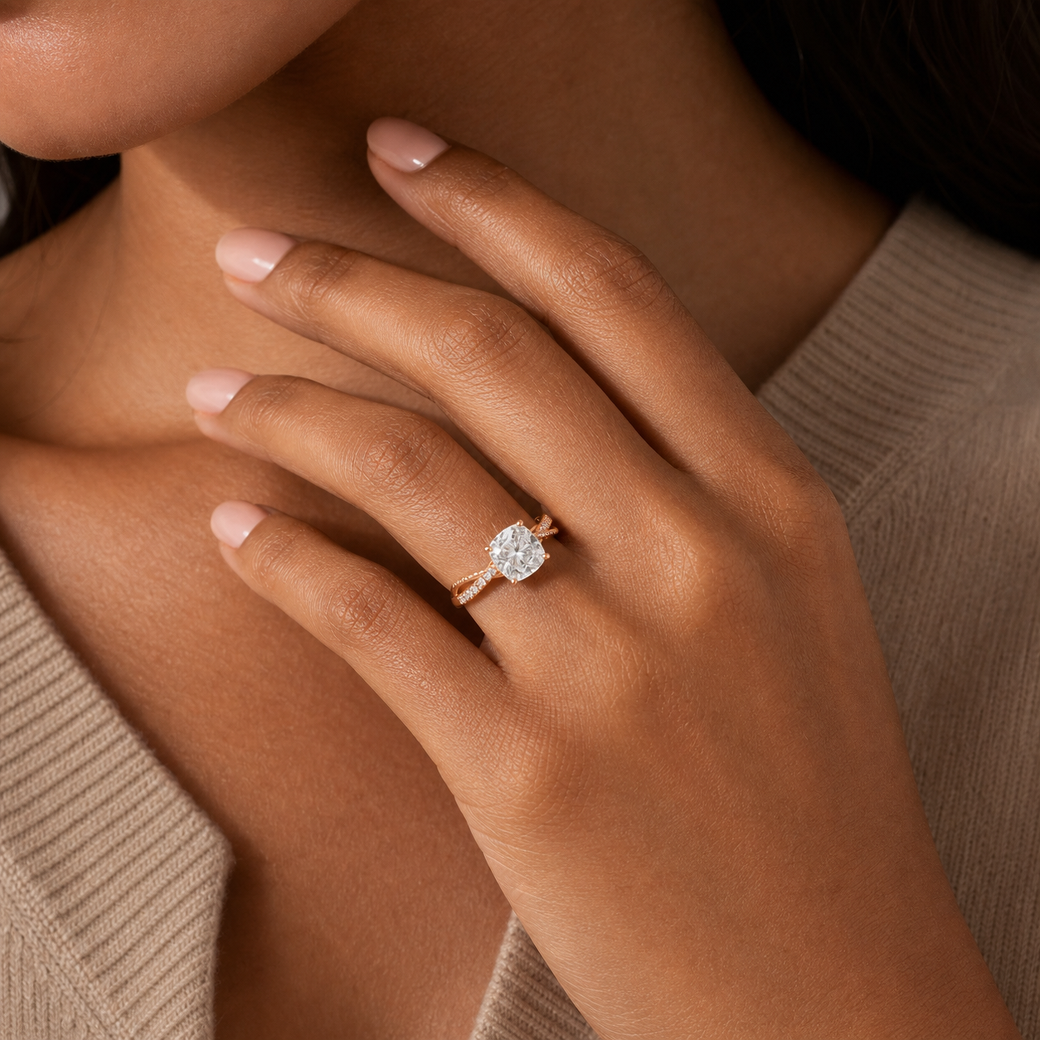 Cushion Twisted Vine Accented in 14K Rose Gold wearing