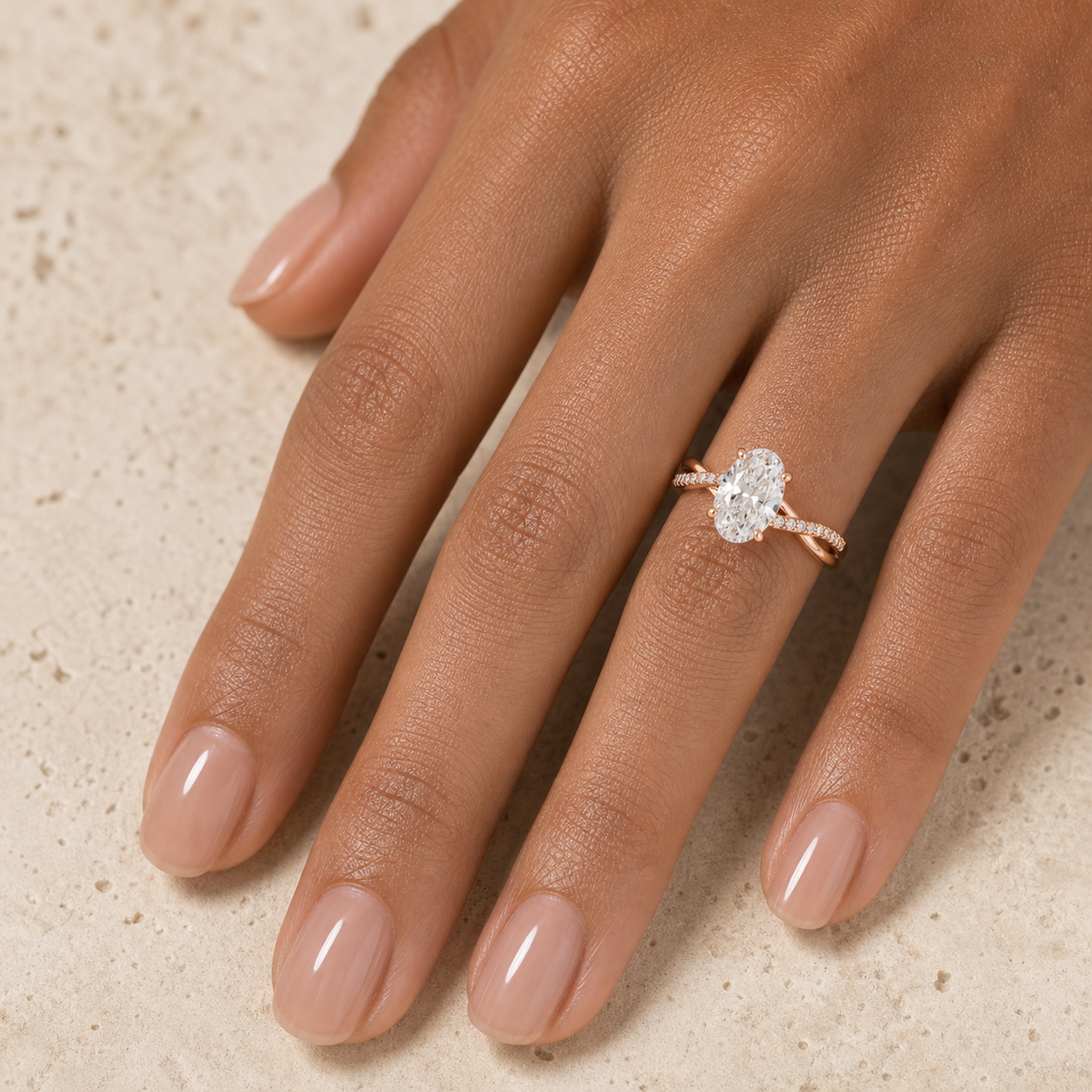 Oval Twisted Vine Accented in 14K Rose Gold wearing