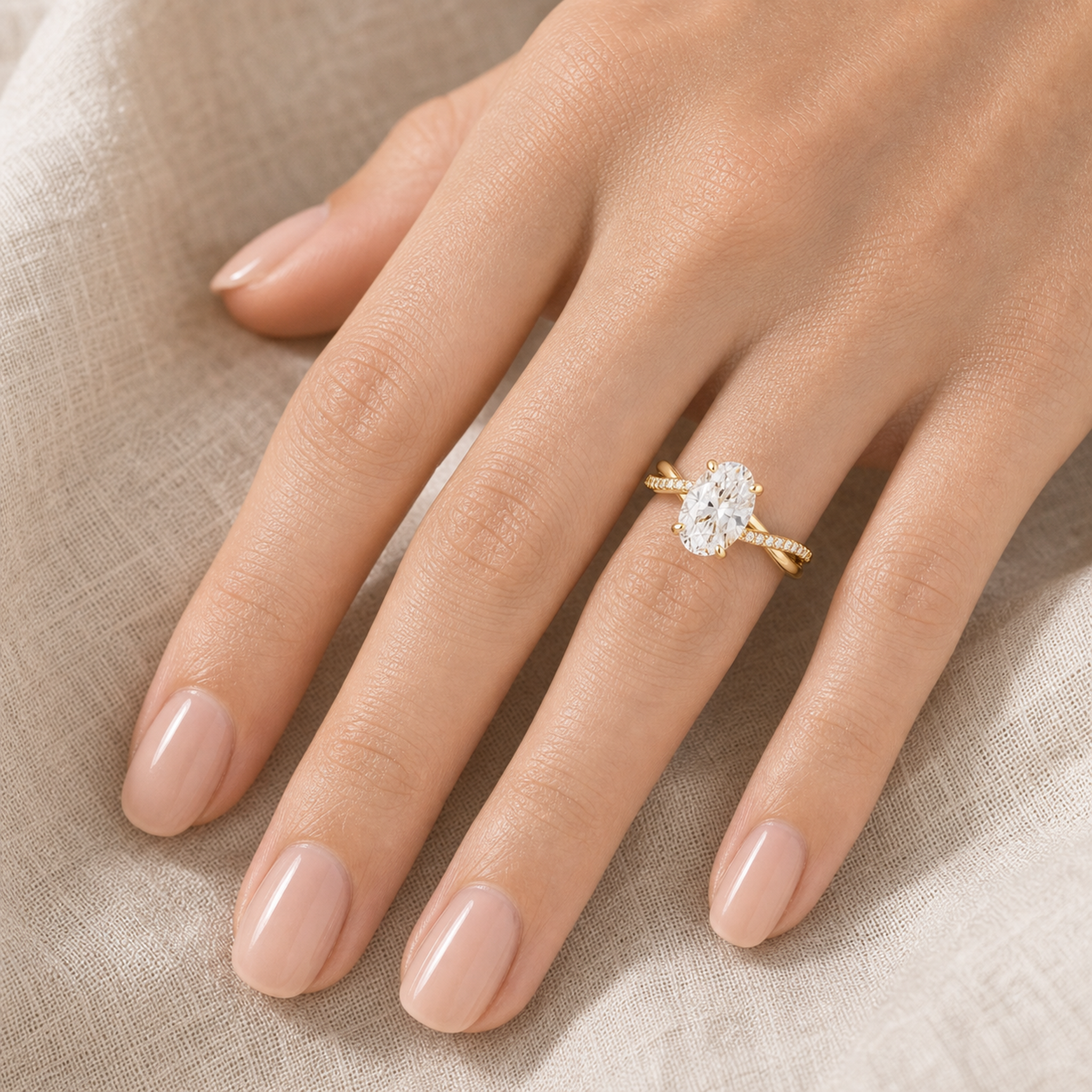 Oval Twisted Vine Accented in 18K Yellow Gold wearing