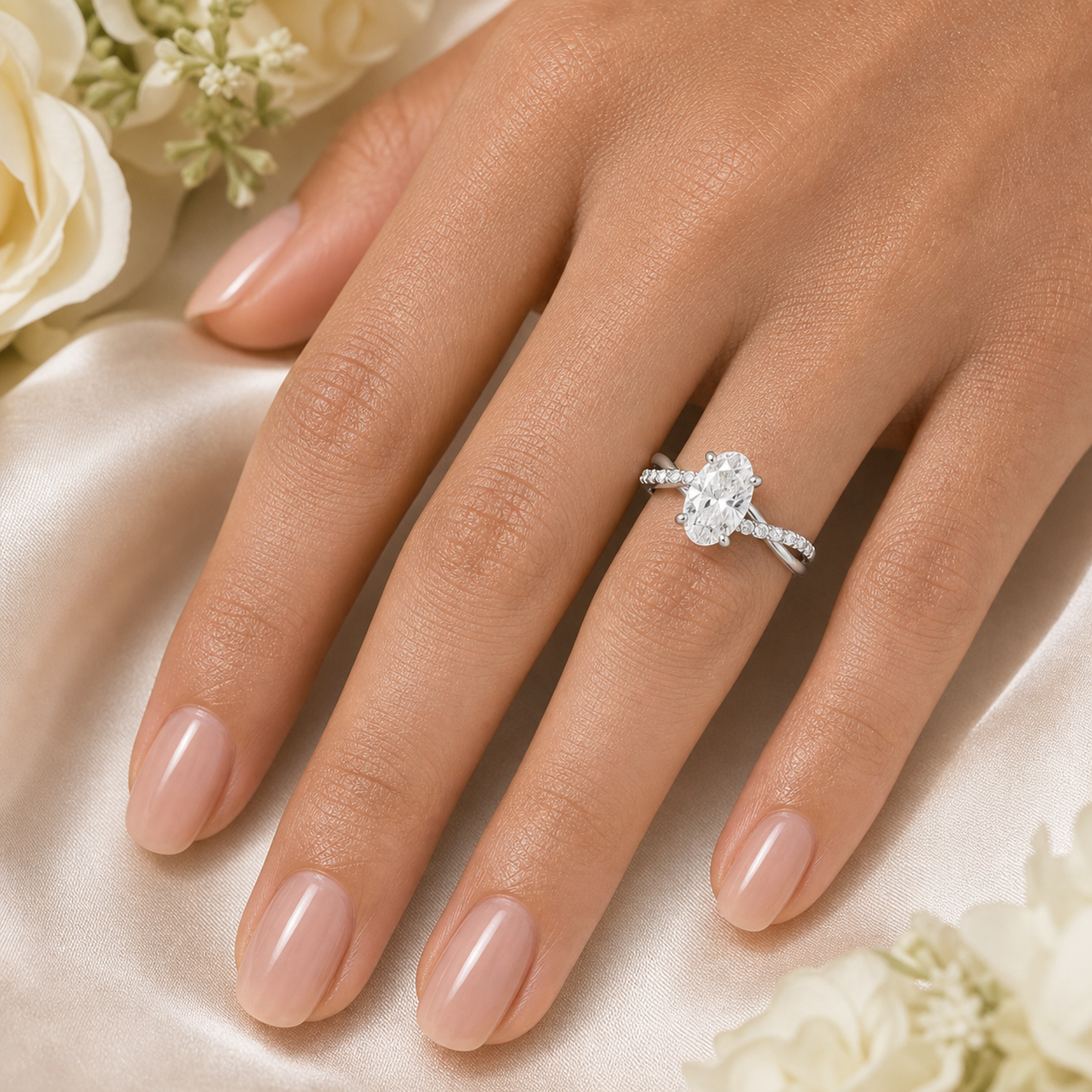 Oval Twisted Vine Accented in Platinum wearing