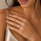 Marquise Engraved Vintage Three Stone in 18K Yellow Gold wearing