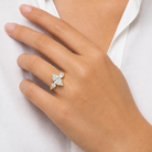 Marquise Composite Three Stone Ring in 14K Yellow Gold wearing