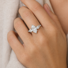 Marquise Composite Three Stone Ring in 18K White Gold wearing