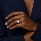 Oval Composite Three Stone Ring in 14K White Gold wearing