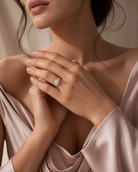 Cushion Classic Round Three Stone Large Sides in 14K Rose Gold wearing