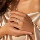Pear Classic Round Three Stone Large Sides in 14K Rose Gold wearing