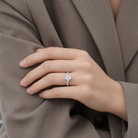 Emerald Classic Round Three Stone Pavé in 14K White Gold wearing