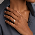 Round Classic Round Three Stone Small Sides in 14K Rose Gold wearing