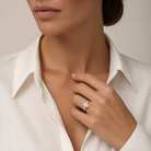 Oval Ornate Accented Three Stone in 18K White Gold wearing