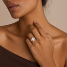 Pear Ornate Accented Three Stone in Platinum wearing