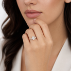 Oval Kite Side Three Stone Large Sides in 14K Rose Gold wearing
