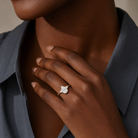 Pear Trillion Three Stone Large Sides in 18K Yellow Gold wearing