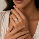 Oval Pear Side Three Stone Classic in Platinum wearing