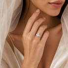 Pear Pear Side Three Stone Classic in 18K White Gold wearing