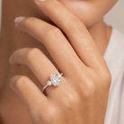 Pear Round Side Three Stone Pavé in 14K Rose Gold wearing