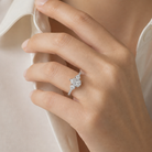 Pear Round Side Three Stone Pavé in Platinum wearing