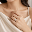 Oval Round Side Three Stone Plain in 18K White Gold wearing