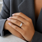 Heart Pear Three-Stone with Round Sides in Platinum wearing