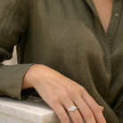 Round Round Three-Stone with Pear Sides in 14K White Gold wearing
