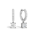 Fiorella Asscher Accented Drop Huggie Hoop Lab-Grown Diamond Earrings in 18K White Gold, front view