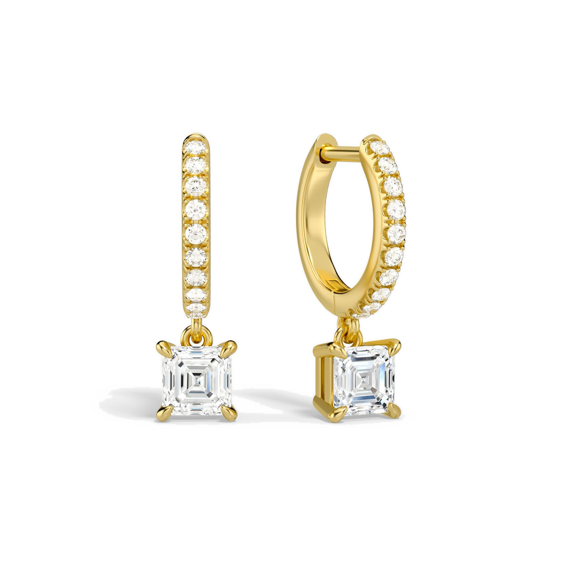 Fiorella Asscher Accented Drop Huggie Hoop Lab-Grown Diamond Earrings in 18K Yellow Gold, front view