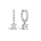 Fiorella Cushion Accented Drop Huggie Hoop Lab-Grown Diamond Earrings in Platinum, front view