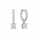 Fiorella Cushion Accented Drop Huggie Hoop Lab-Grown Diamond Earrings in 18K White Gold, front view