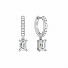 Fiorella Emerald Accented Drop Huggie Hoop Lab-Grown Diamond Earrings in Platinum, front view