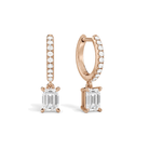 Fiorella Emerald Accented Drop Huggie Hoop Lab-Grown Diamond Earrings in 14K Rose Gold, front view