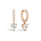 Fiorella Heart Accented Drop Huggie Hoop Lab-Grown Diamond Earrings in 14K Rose Gold, front view