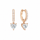 Fiorella Heart Accented Drop Huggie Hoop Lab-Grown Diamond Earrings in 14K Rose Gold, front view