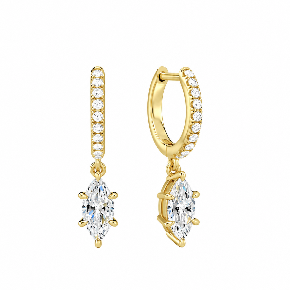Fiorella Marquise Accented Drop Huggie Hoop Lab-Grown Diamond Earrings in 14K Yellow Gold, front view