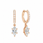 Fiorella Marquise Accented Drop Huggie Hoop Lab-Grown Diamond Earrings in 14K Rose Gold, front view