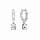 Fiorella Oval Accented Drop Huggie Hoop Lab-Grown Diamond Earrings in Platinum, front view