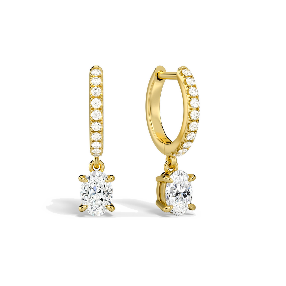Fiorella Oval Accented Drop Huggie Hoop Lab-Grown Diamond Earrings in 18K Yellow Gold, front view